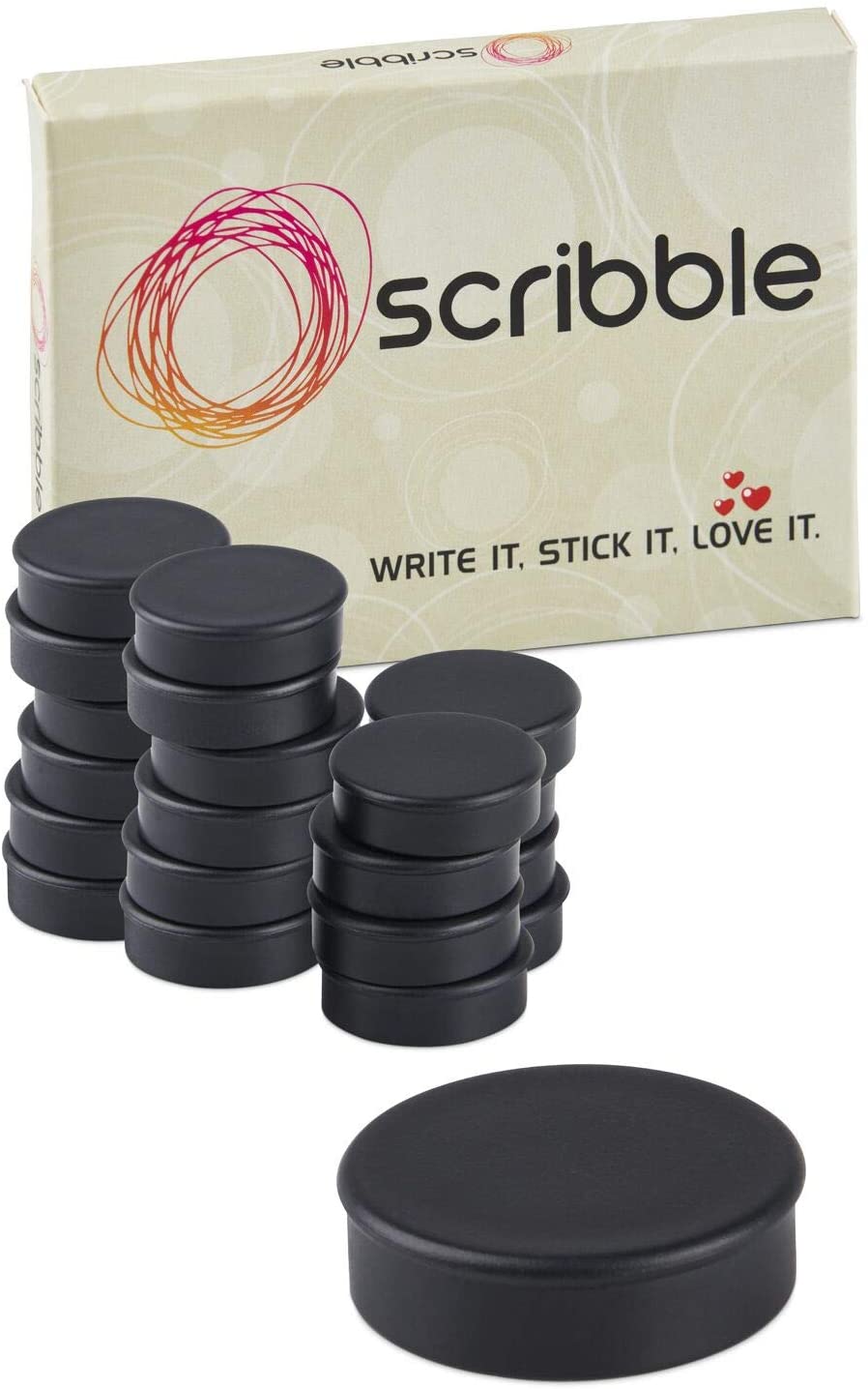 Scribble 30mm Round Whiteboard Magnets - 24 Pack Colourful Office Magnets for Classrooms Meeting Rooms & Lockers (Black) - Image 3