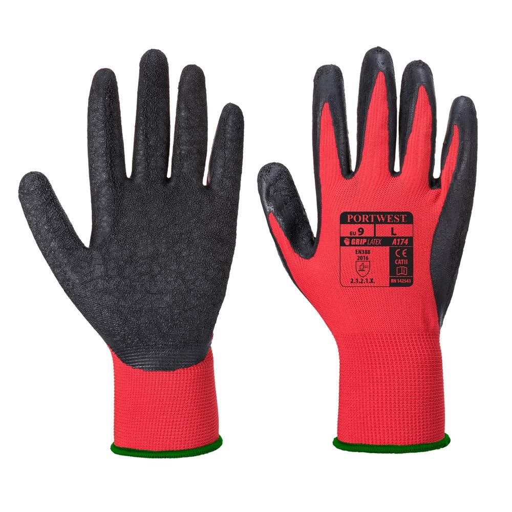 Portwest Flex Grip Latex Glove, Size: XL, Colour: Red/Black, A174R8RXL, Red / Black