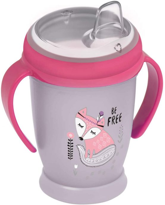 LOVI My Non-Spill Toddler Easy Sip Cup | 250 ml | 12+ Months | Baby Beaker with Handle | Drinking Without Spilling | BPA Free | Soft Silicone Spout | Ergonomic | Easy to Clean | Pink