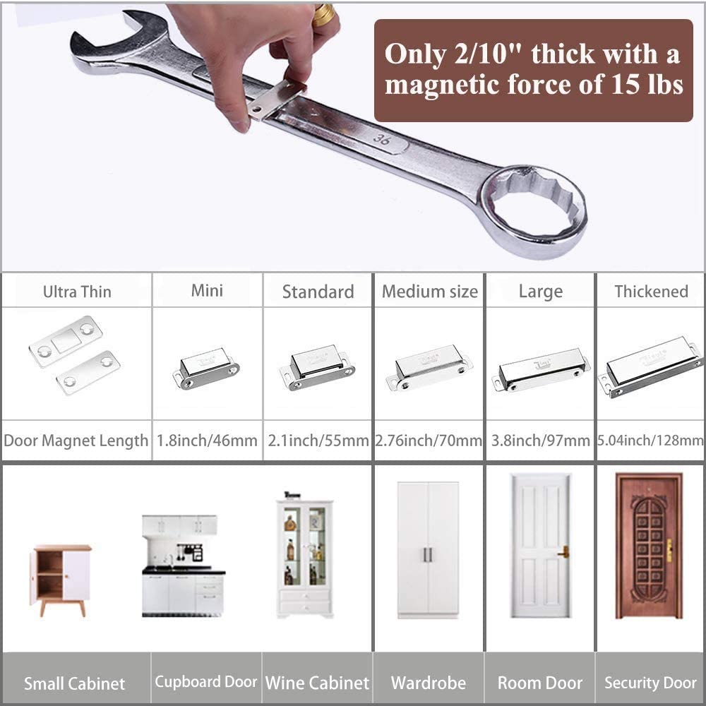Cabinet Door Magnets Jiayi 6 Pack Ultra Thin Cupboard Magnetic Door Catch Small Drawer Magnet Metal Wardrobe Magnetic Latch Adhesive Magnet for Kitchen Closet Sliding Door Closure - Image 3