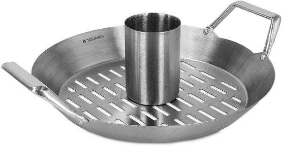 Navaris Chicken roaster for oven BBQ - Stainless steel chicken stand - Stainless steel roaster with aroma vessel drip tray - Ø 30,5cm