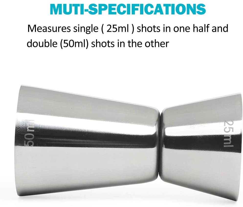 304 Stainless Steel Jigger Spirit Measure Dual Cocktail Measuring Cup 25/50ml Double-side Liquor Cocktail Mixer Cups Shot Measure for Bar Home Bartender Party Wine Drink Set of 2 by KAISHANE - Image 3