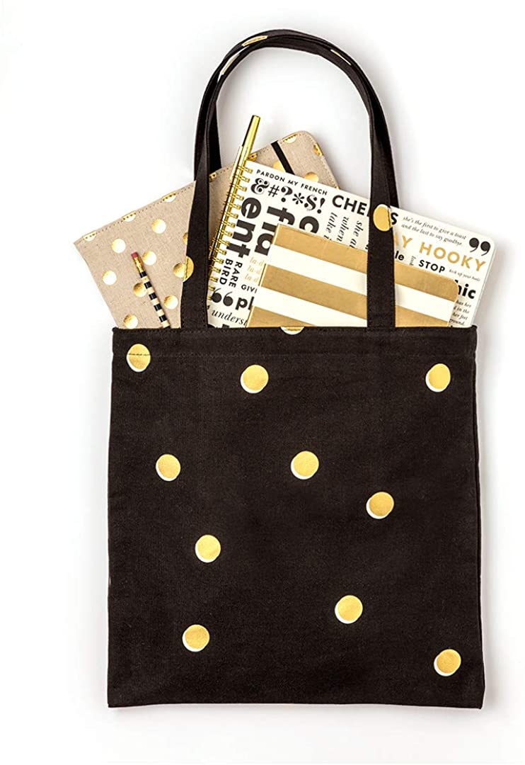 Kate Spade New York Black Canvas Tote Bag with Interior Pocket, Scatter Dot - Image 2
