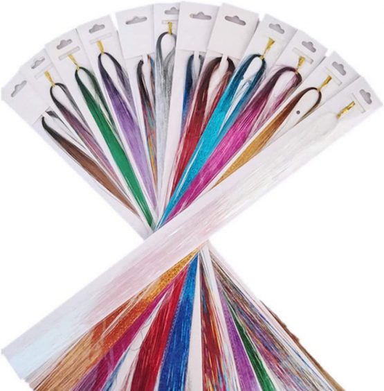 14 Colors 4200 Strands Hair Tinsel Extensions, Shiny Colorful Straight Hair Extensions for Women Girls Party Cosplay Rainbow Synthetic Hair Extensions (36.6 Inches) - Image 2