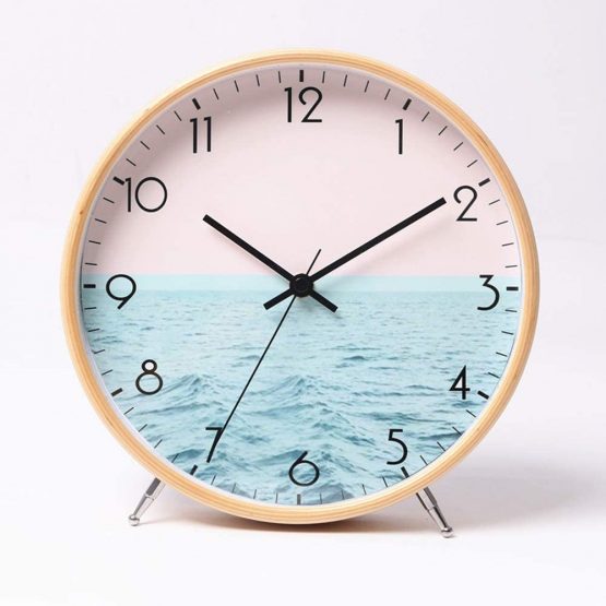 ALEENFOON 8.6 Inch Wooden Quartz Wall Clock 22cm Modern Silent Non-ticking Wood Wall Clocks Table Clock for Living Room Bedrooms Office Kitchen Indoor Kids (Sea)