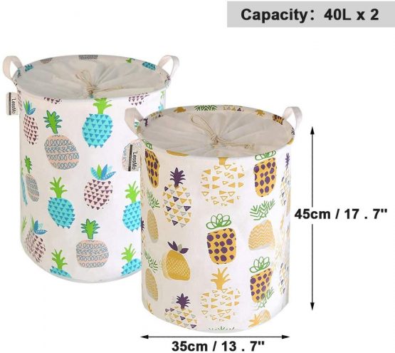 LessMo 2 Pcs 17.7" Laundry Basket, Foldable Laundry Basket Storage Sorter, Drawstring Waterproof Closure for Dust-proof, for Room, Large Cotton and Linen Fabric - Image 3