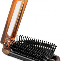 Ancable Folding Hair Brush with Mirror Compact Pocket Size for Travel Car Gym Bag Purse