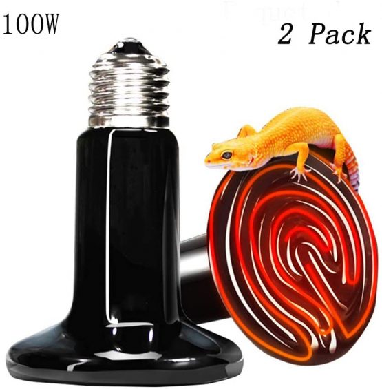 Lucky Farm 2 Pack Reptile Heat Lamp 100W Infrared Ceramic Emitter Basking Heating Light Bulb for Lizards Tortoise Chicken Amphibian Poultry (100W)