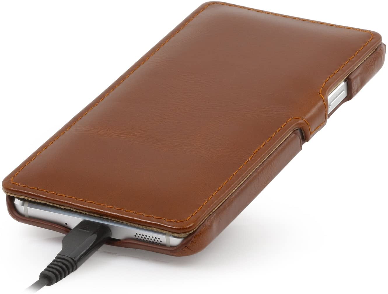 StilGut® Book Type, Leather Case for Samsung Galaxy Alpha Cognac Brown with Clip - Image 3