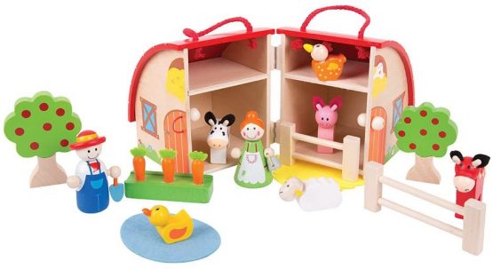 Bigjigs Toys Mini Wooden Farm Playset with Accessories