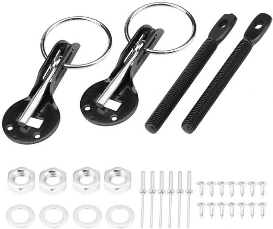 Hood Pin Lock Kit, Universal Aluminum Bonnet Hood Pins Lock Hood Pin Lock Latch Kit Black for Racing Sport Car