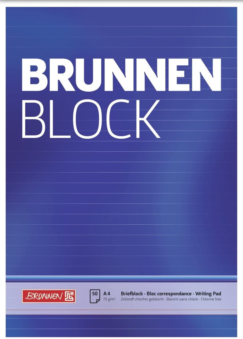 Brunnen 1052727 Block Notepad/Writing Notepad (A4, Lined, 50 Sheets, 70g/m²), white
