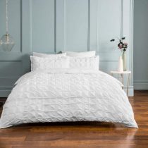 Sleepdown Rouched Pleats White Pintuck Easy Care Soft Duvet Cover Quilt Bedding Set with Pillowcase - Single (135cm x 200cm)