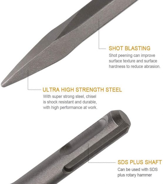 flintronic SDS-Plus Chisel Set, 3-Piece Tool Holder, Hex Shank High Quality Spade, Flat & Point Chisel for Universally Using (with Transport Box) - Image 3