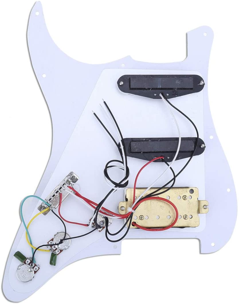 Musiclily 11 Hole SSH Loaded Pickguard Strat Prewired Pickguard Scratchplate with Single Coil Humbucker Pickups Set for Strat ST Style Electric Guitar,3Ply White - Image 2