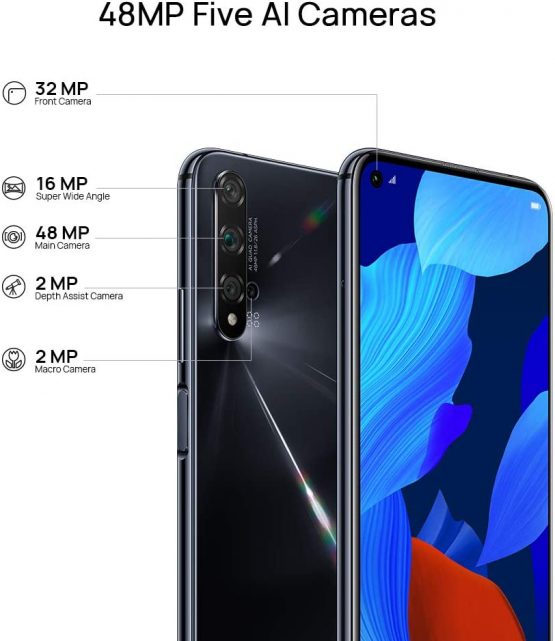 Huawei Nova 5T 128GB 6.26” LCD Display Smartphone with 48 MP Camera, 6GB RAM, SIM-Free Android 9.0, EMUI 9.1, Single Sim, (Black) UK Version - Image 2