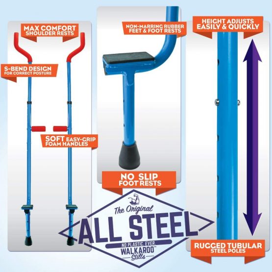 Geospace Original Walkaroo Steel Stilts by Air Kicks with Ergonomic Design for Easy Balance Walking (Blue) - Image 3