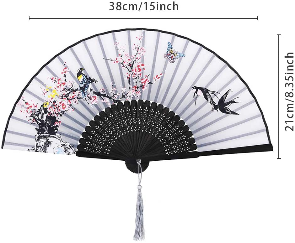 NETUME 4 Pieces Hand Folding Fans for Women Silk Fabric and Hollow Carved Bamboo Handheld Folding Fan - Image 2