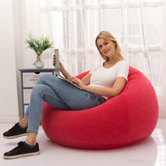 LONEEDY Inflatable Chair Sofa, Blow up Seat Gaming Lounger, Indoor Outdoor Camping Garden Stylish Soft Plush Fabric for Adults Kids Single (Spherical Red) - Image 4