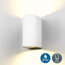 B.Kt Splashproof Up and Down Wall Light for Indoors or Outdoors with 2X 5W GU10 Bulbs, White