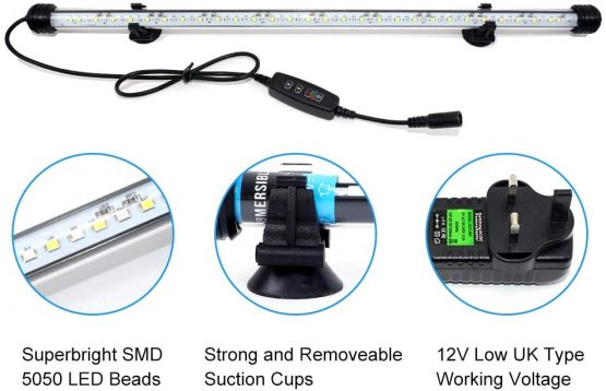 VARMHUS LED Aquarium Lighting, Aquarium Lamp White and Blue Color Changing Submersible Fish Tank Light with Small Simple Aquarium Timer for Sunrise and Sunset (18cm, Blue+White) - Image 4