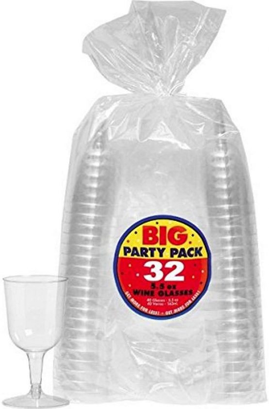 amscan Clear Hard Plastic Wine Glasses 5oz, 32 Pcs