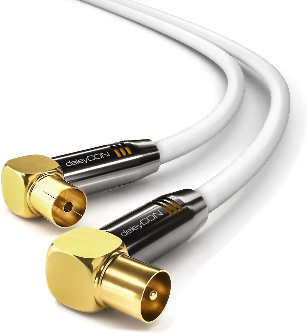 deleyCON 7.5m (24.61 ft.) TV Antenna Cable Coaxial Cable Gold-Plated Connector 2x 90° Angle Metal Connector UltraHD FullHD HDTV 100dB