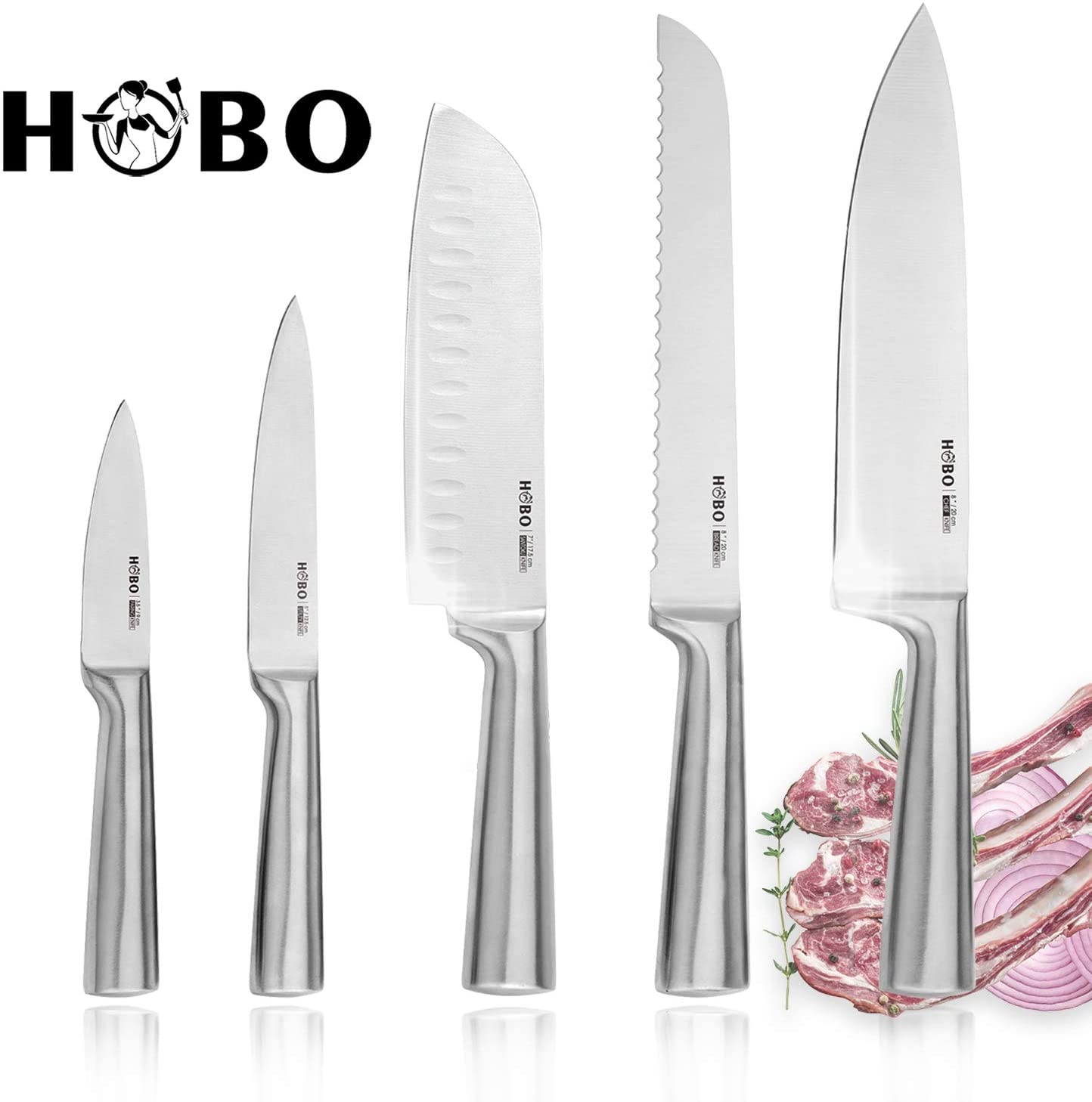 HOBO Knife Set, Professional 5-Piece Stainless Steel Kitchen Knife Set, Non-Slip Frosted Handle