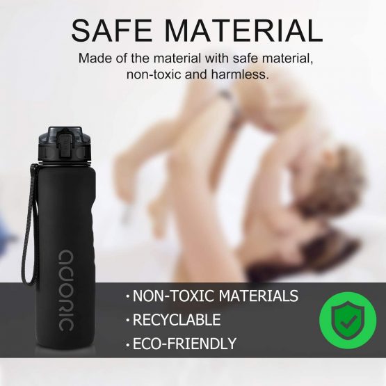 ADORIC Sports Water Bottle, BPA Free Tritan Non-Toxic Plastic Sport Water Cup, Durable Leak Proof Water Bottle with Filter, Flip Top, Black-1000ml - Image 2