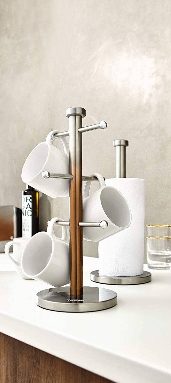 Tower T826072COP Ombre Mug Tree and Kitchen Roll Holder, Stainless Steel body with Weighted Base, Copper - Image 4