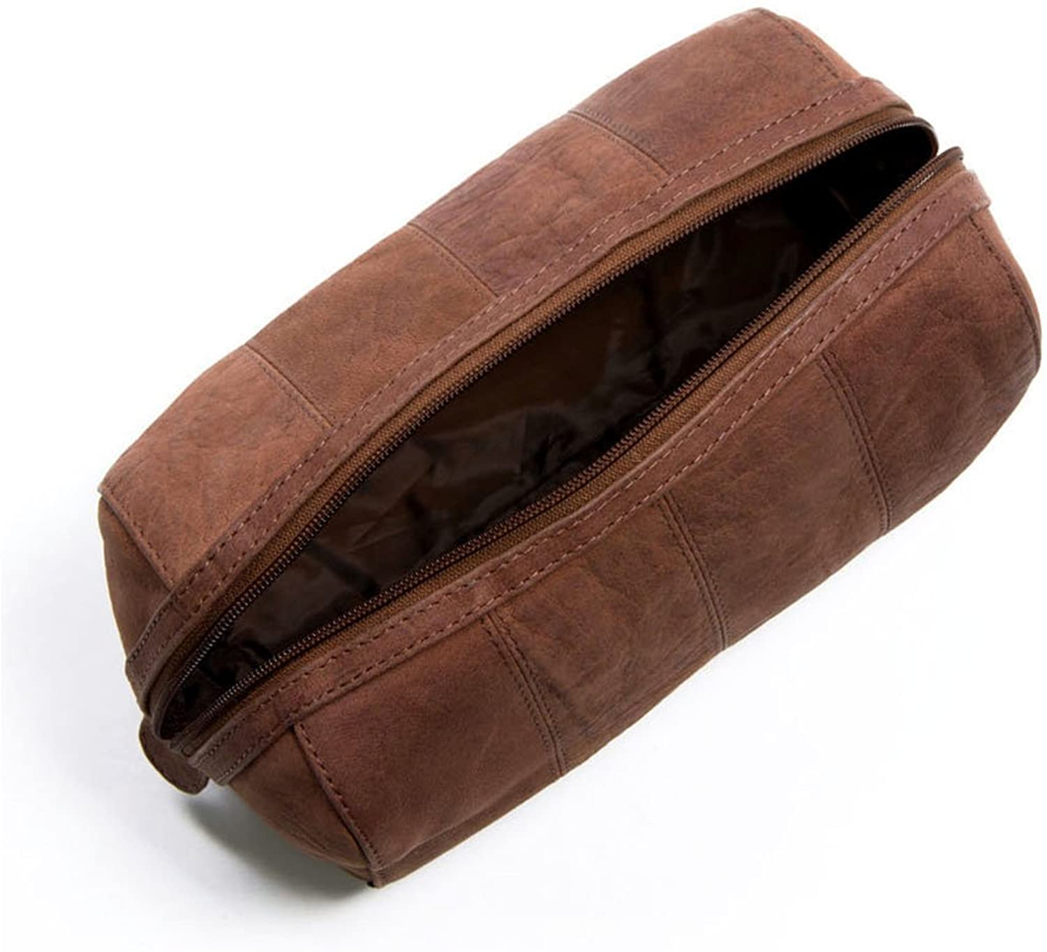 Men's Brown Discoverer Leather Toiletry Bag with Waterproof Lining - Image 4