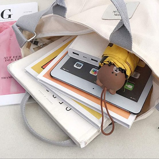 WANYIG Tote Bag Tote Bag Women Korean Style Girl Canvas Shopping Tote Bag with Zipper Crossbody School Bag Durable Luggage Handle Bag with Adjustable Strap (Grey) - Image 4