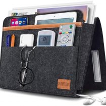 ERKOON Felt Bedside Caddy Thicker Bed Sofa Bedside Hanging Storage Organizer Bag Holder with Pocket for Books, Tablet, TV Remote Control, Phone, Accessories (Dark Grey)
