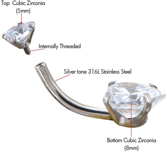 OUFER Belly Bar 14G 1.6mm Surgical Steel Belly Bars Double Shiny Heart