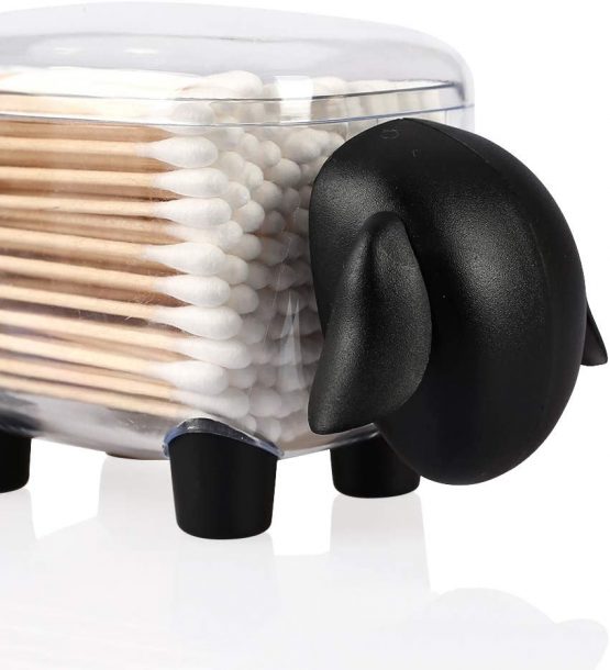Viewnub Cotton Swab Holder Sheep Shaped Toothpick Cotton Ball Dispenser Organizer Container With Cover,Black - Image 4