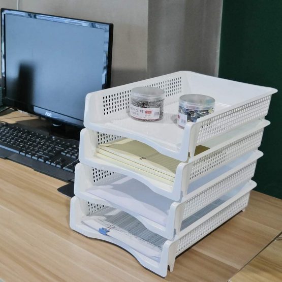 Fosly 6 Tier Letter File Trays, Plastic A4 Paper Tray, White Stackable Office Trays - Image 2
