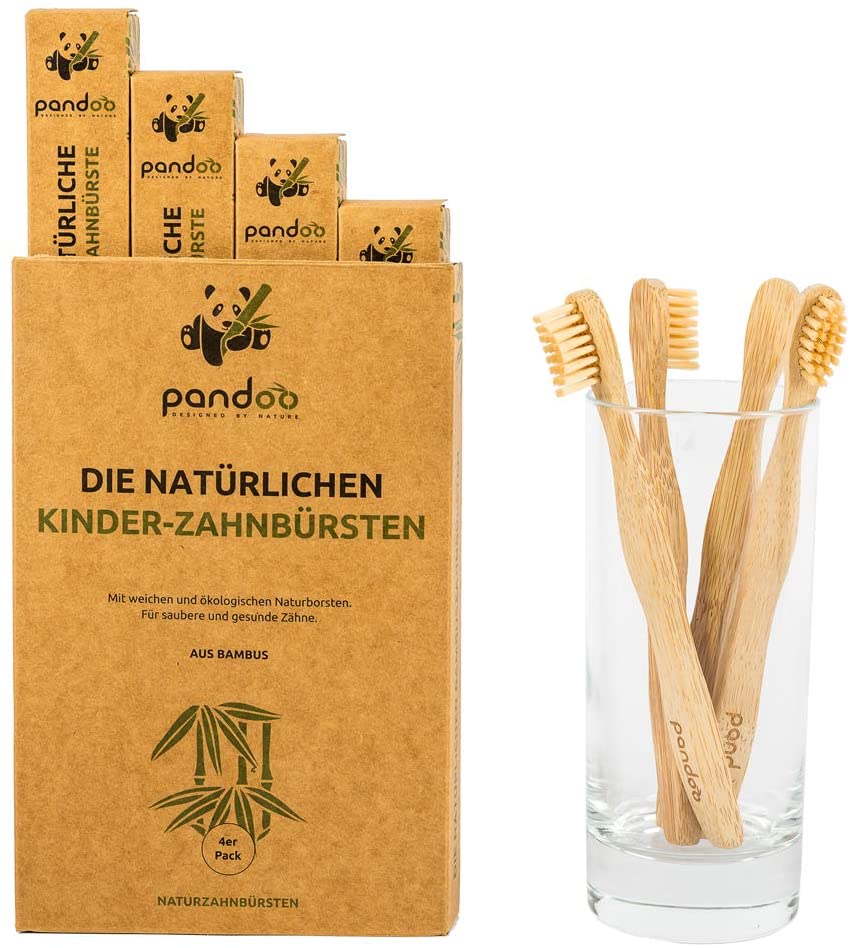 Pandoo, Bamboo Toothbrushes for Kids - 1 of 4 - Total 4 Pieces, Brown, 1 count (Pack of 4)