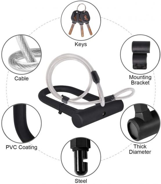 JGRZF Bike U Lock 16mm Heavy Duty Security U Cable Bicycle U Lock with U Shackle Secure Locks and Sturdy Mounting Bracket for Road Bike Mountain Bike Electric Bike Folding Bike - Image 4