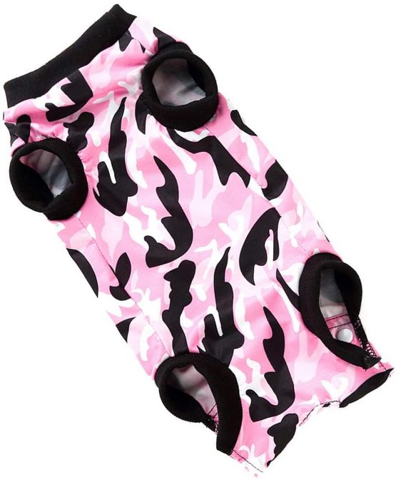 SELMAI Dog Recovery Body Care Prevent Licking E Collar Alternative Puppy Clothes Pet Cat Wearing for Skin Diseases Wounds Post Operative Body Suit One Piece Fashion Camouflage Design, Pink XS - Image 3