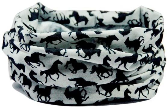 Ruffnek HORSES BLACK & GREY Multifunctional Headwear Neckwarmer Riding Snood for men, women & children