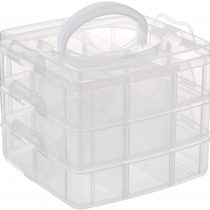 Rayher, 3-tier stackable Craft Storage with adjustable compartments, clear plastic Box Organiser for small arts and crafts materials