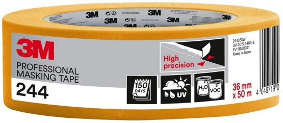 3M Masking Tape 244 High Precision, medium tack, UV stable, indoors & outdoors, 36 mm x 50 m