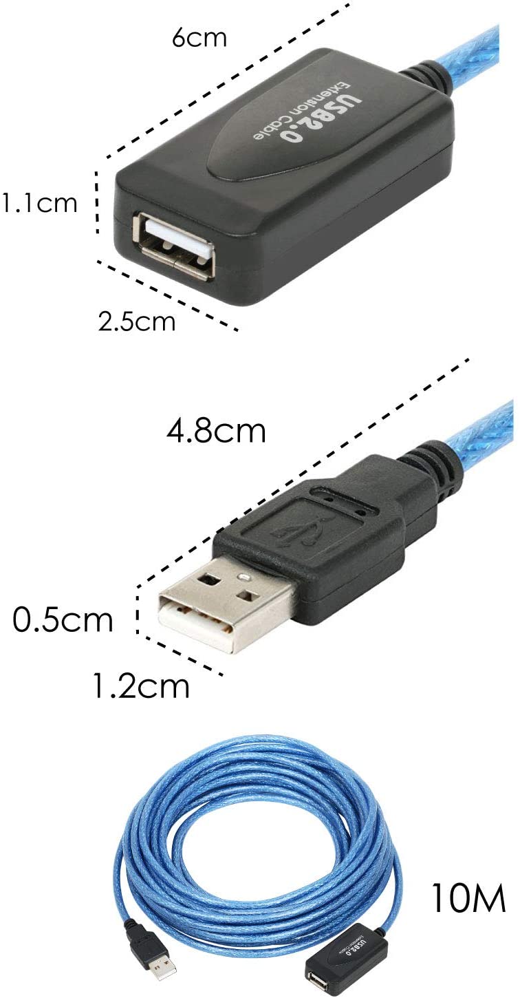 TRIXES 10m USB Extension Cable with Active Repeater, USB 2.0 Male to Female, High-Speed Data Transfer - Image 3