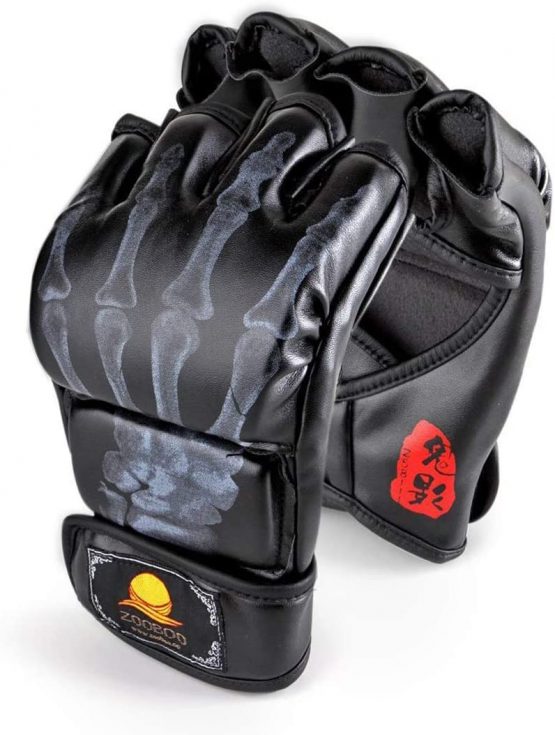 ZooBoo MMA Gloves, Half-Finger Boxing Fight Gloves MMA Mitts with Adjustable Wrist Band UFC Gloves for Sanda Sparring Punching Bag Training Gloves