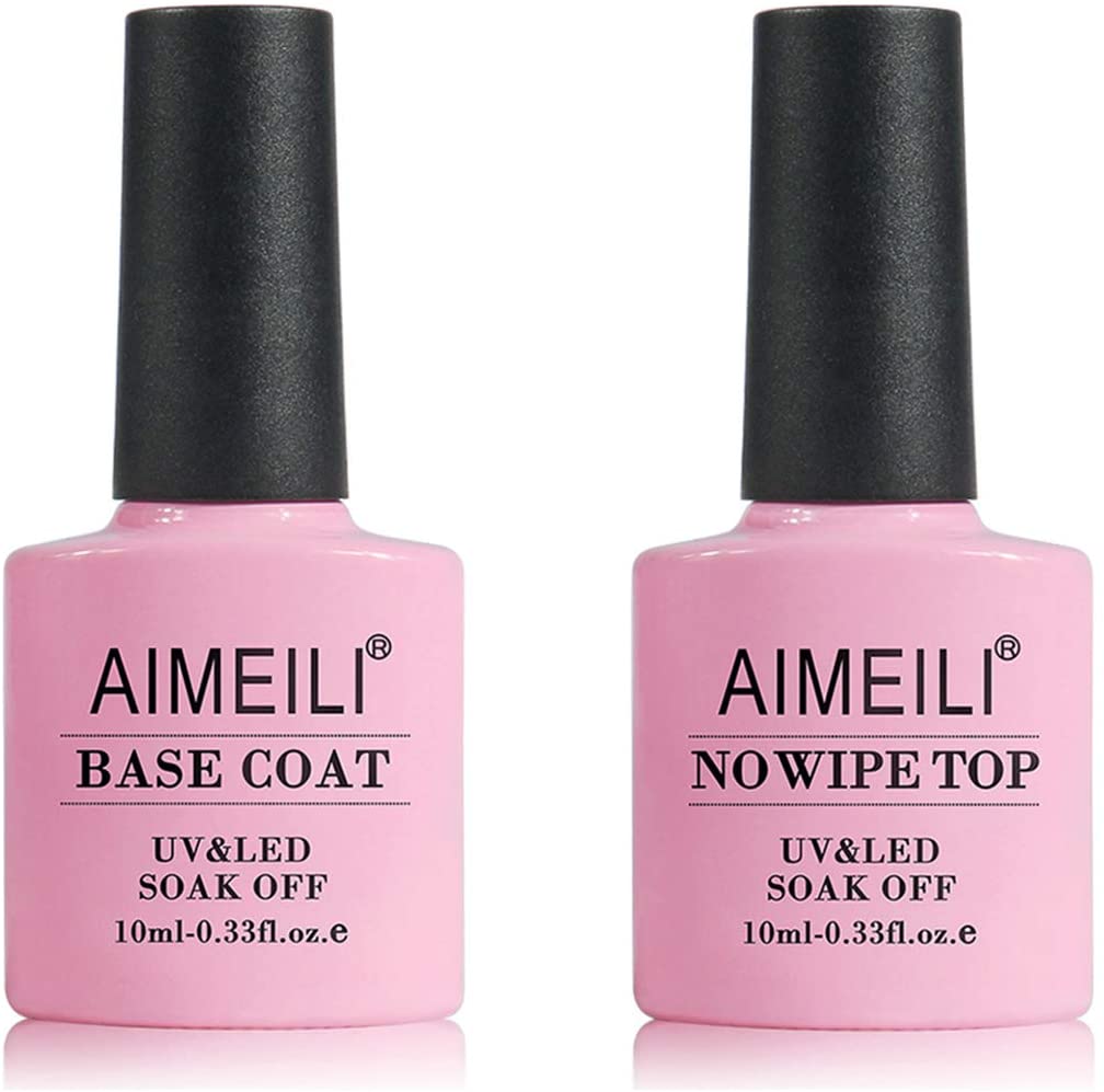AIMEILI No Wipe Top Coat and Base Coat Set 2x10ml Soak Off UV LED Gel Nail Polish Varnish Long Lasting Manicure Gel Polish