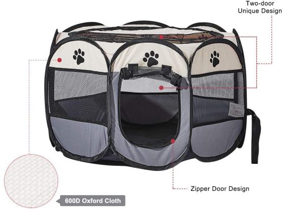 XianghuangTechnology Soft Fabric Portable Foldable Pet Dog Cat Puppy Playpen, Indoor/Outdoor use Pet Kennel Cage (Grey) - Image 3