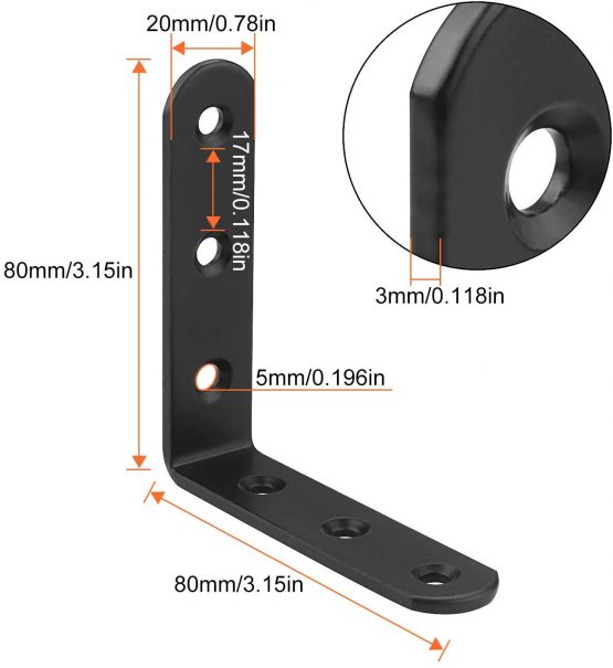STARVAST Black Shelf Bracket, 20 Pcs Wall Shelf Bracket L Shape Right Angle Corner Bracket 80mm x 80mm x 3mm Metal Wall Support Corner Brace - Image 2