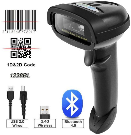 NT-1228BL Bluetooth QR 2D Barcode Scanner Handheld USB Wireless 1D 2D bar Codes Imager for Mobile Payment Computer Screen Scan Support iOS & Android