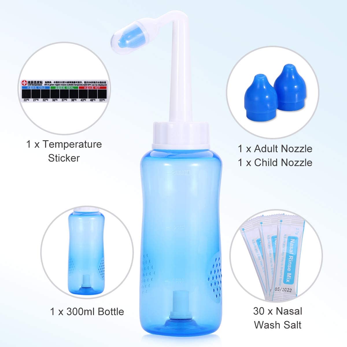 Netnassy Rinse Nasal Rinse, Neti Pot, Sinus Rinse, Sinus Rinse Kit, 300ml Bottle with ...