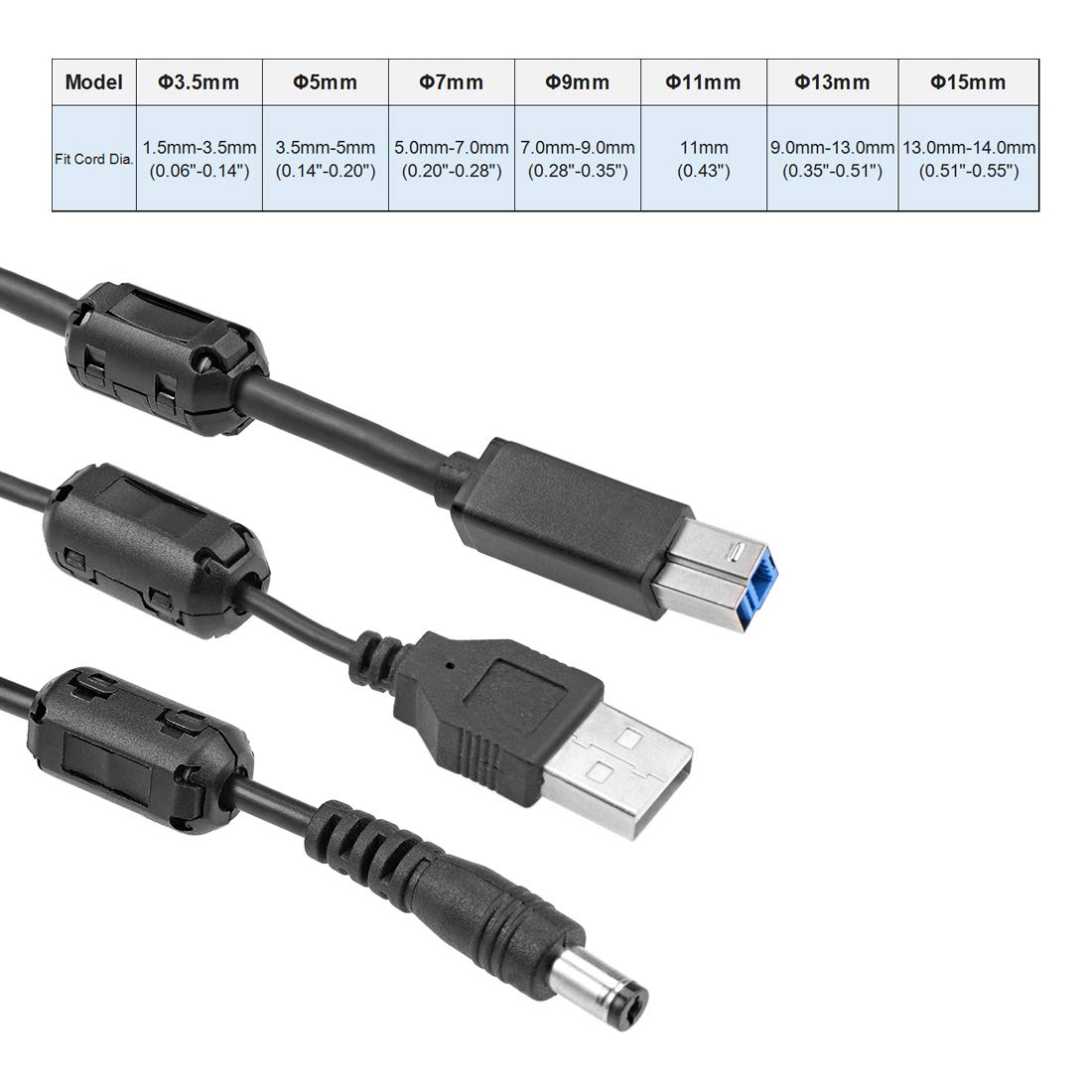 sourcing map 7mm Ferrite Cores Ring Clip-On RFI EMI Noise Suppression Filter Cable Clip, Black 5pcs - Image 4
